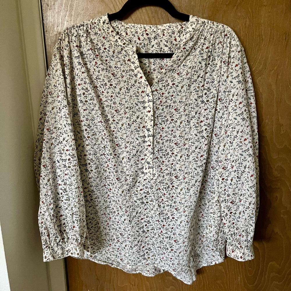 Cotton cream floral oversized blouse
